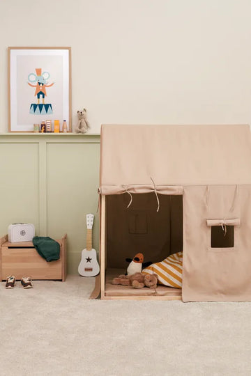 Speelhuisje katoen en hout - Beige